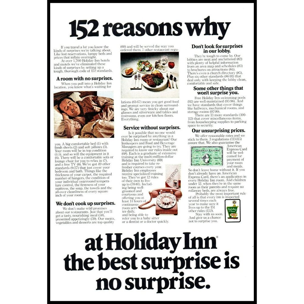 1976 Holiday Inn 152 Reasons Why Vintage Print Ad Hotel Travel Amex Wall Art